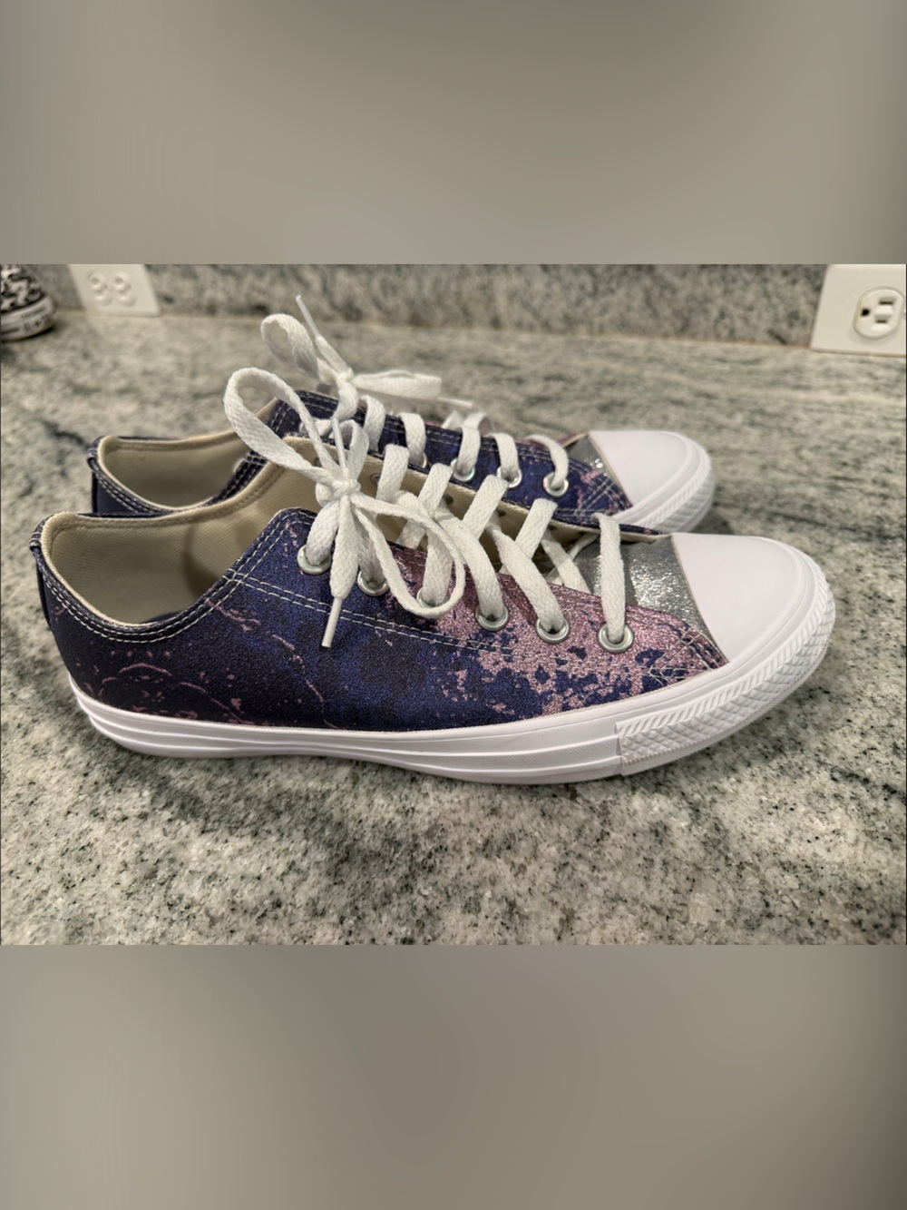 Converse Low-Top Sneakers in Navy/Purple with Silver Glitter Accent - Picture 6 of 16